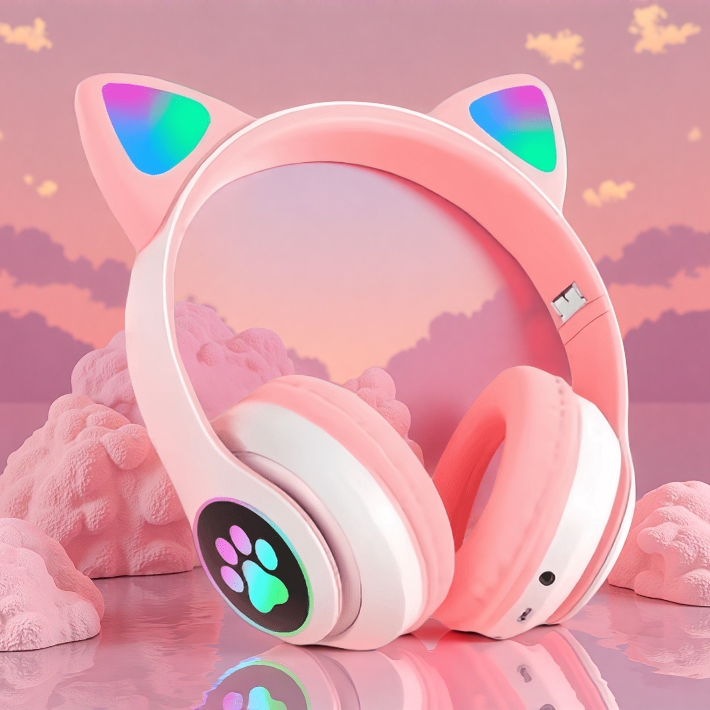 Wired Earphone Lightning - Nieuwe flitslicht schattige kat oren draadloze